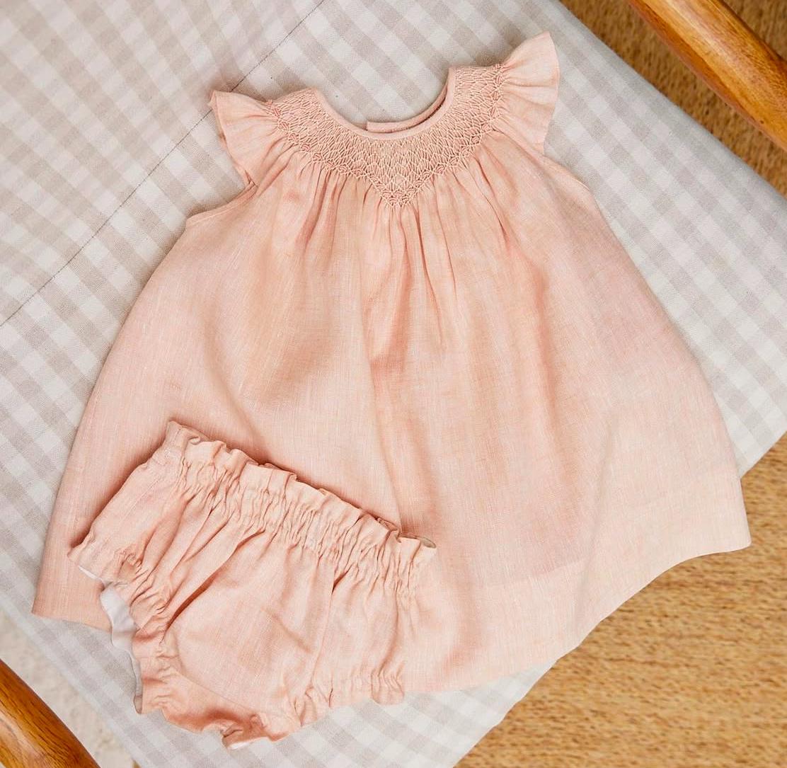 Vestido Nido 100% lino color Melocotón
